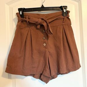Rust/ Brown Button-Up Women linen tie front Shorts